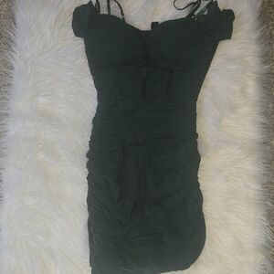 Windsor Dark Green Ruched Mini Dress with Spaghetti Straps